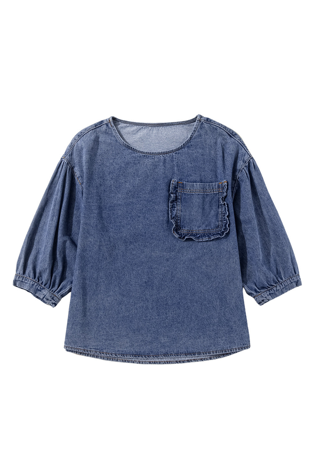 Nevaeh | Elegante gerafelde denim blouse met gepatchte zakken