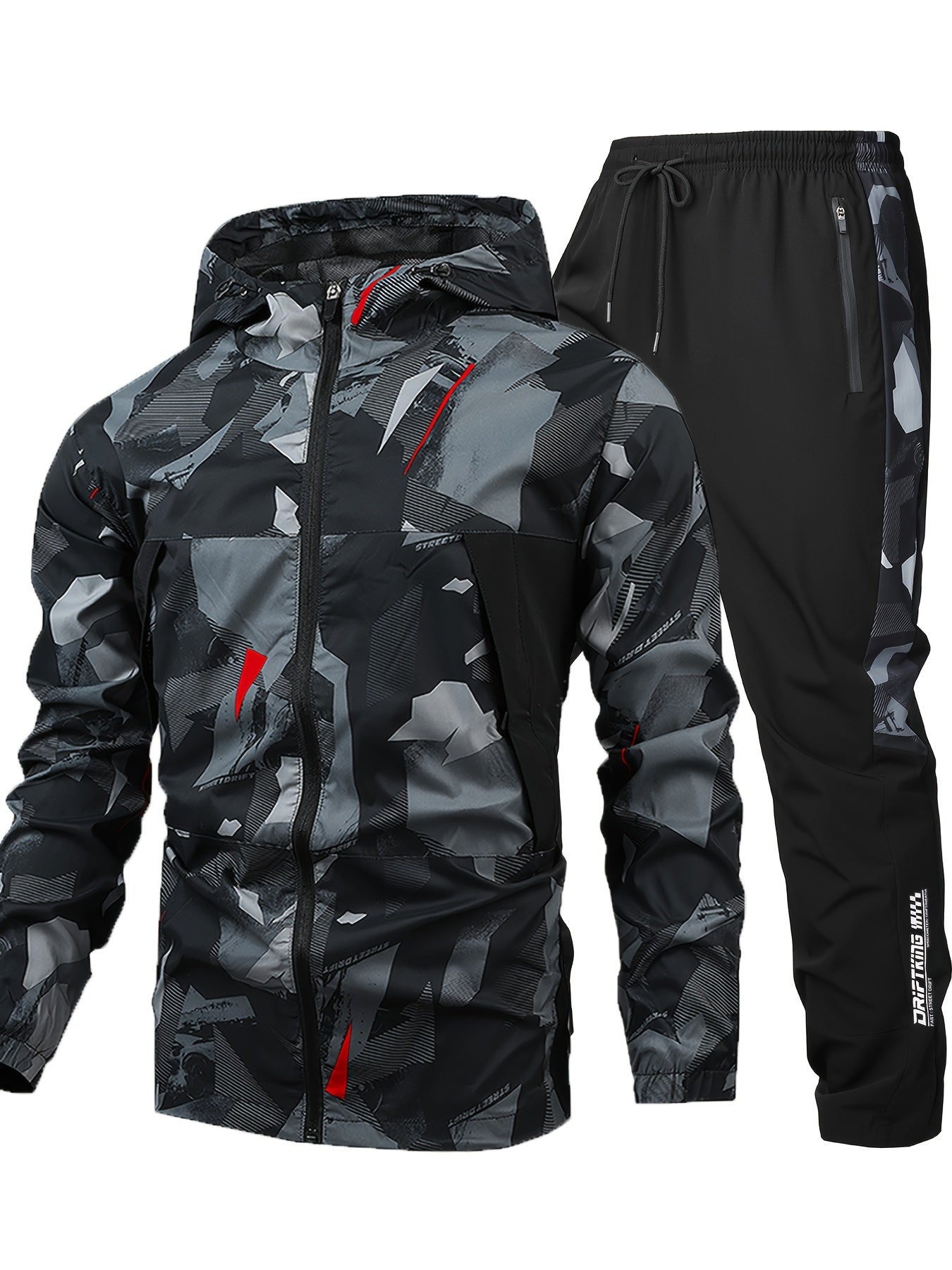 Arnaud | Camo jas en broek met capuchon voor heren - 2-delige sportkleding