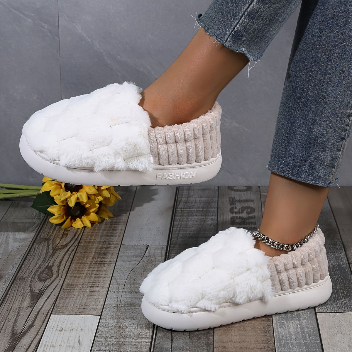 CozySlip | Warme geruite pantoffels voor dames - pluche gevoerd Slip-On Casual huisschoenen voor binnen