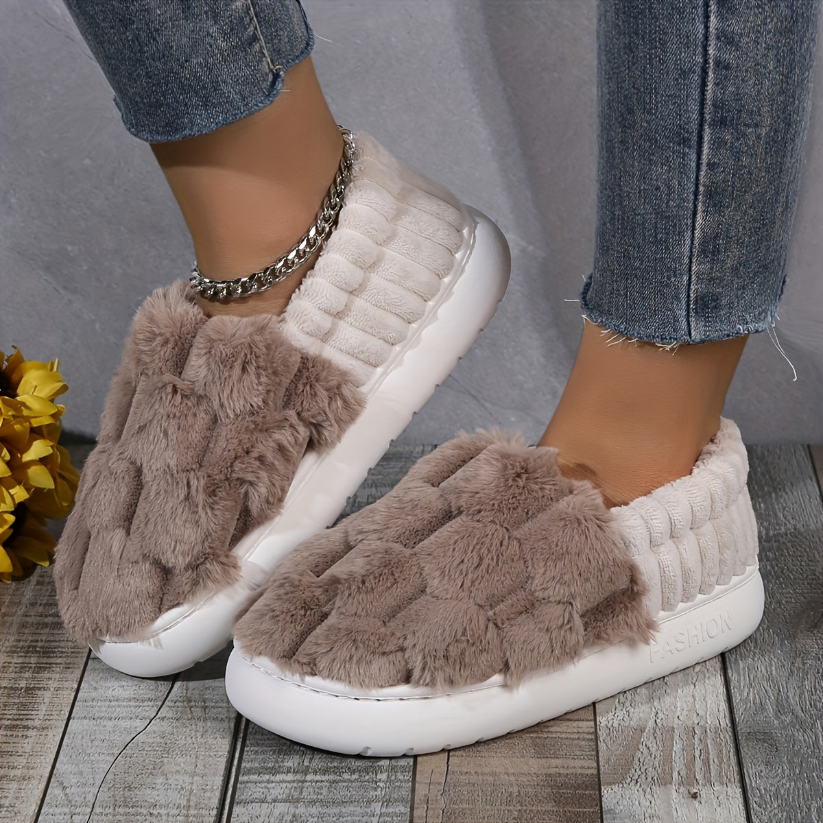 CozySlip | Warme geruite pantoffels voor dames - pluche gevoerd Slip-On Casual huisschoenen voor binnen