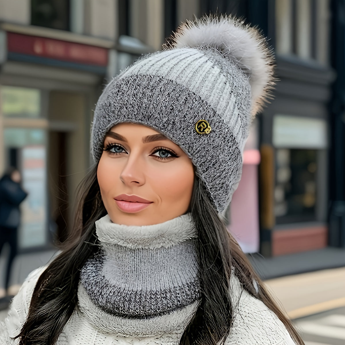 SoftWrap | Vrouwen Winter Knit Muts en Sjaal Set - Pom-Pom Beanie met fleece gevoerde nekwarmer