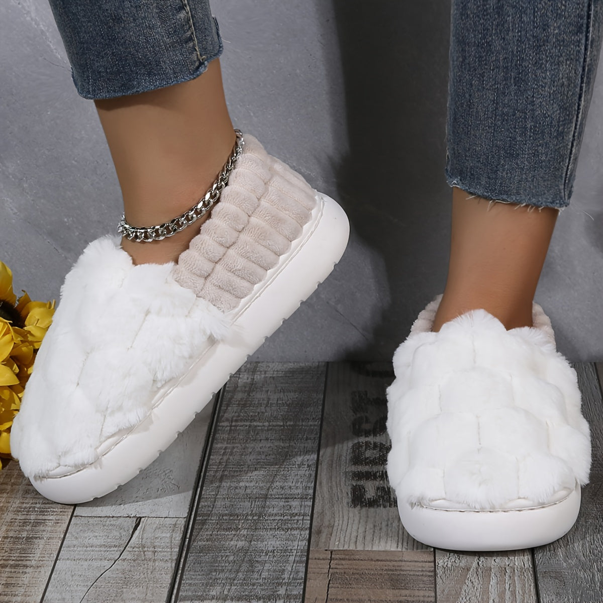 CozySlip | Warme geruite pantoffels voor dames - pluche gevoerd Slip-On Casual huisschoenen voor binnen