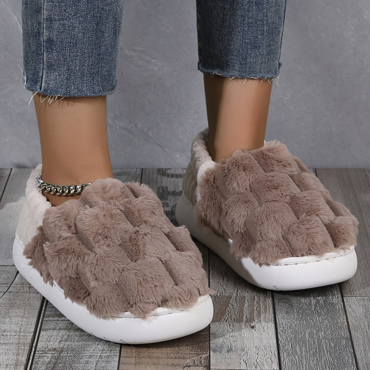 CozySlip | Warme geruite pantoffels voor dames - pluche gevoerd Slip-On Casual huisschoenen voor binnen