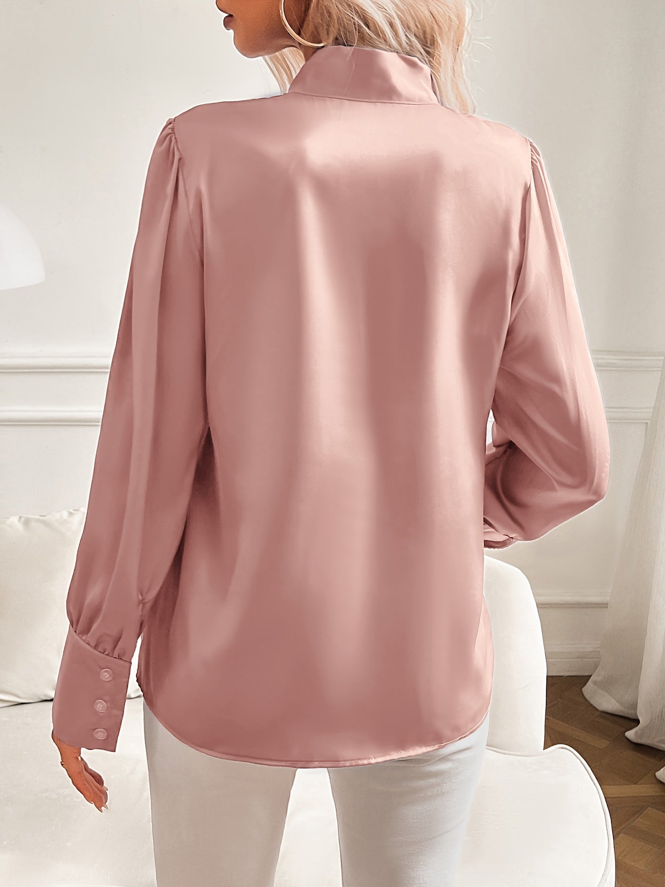 Viveka | Damesblouse met Satijnen Strikhals en Lantaarnmouwen - Elegante Lange Mouw Top voor Casual of Formele Dragen