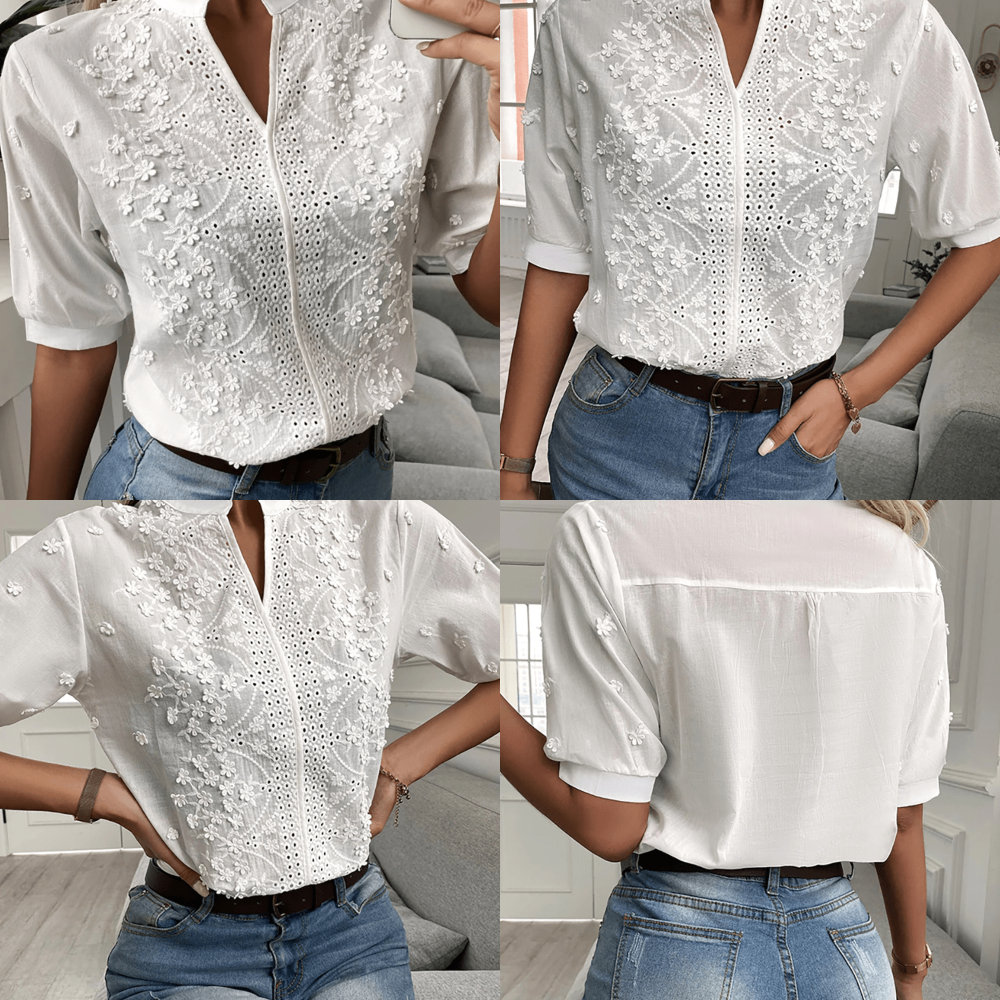 Elodie - Holle V-hals Kanten Blouse