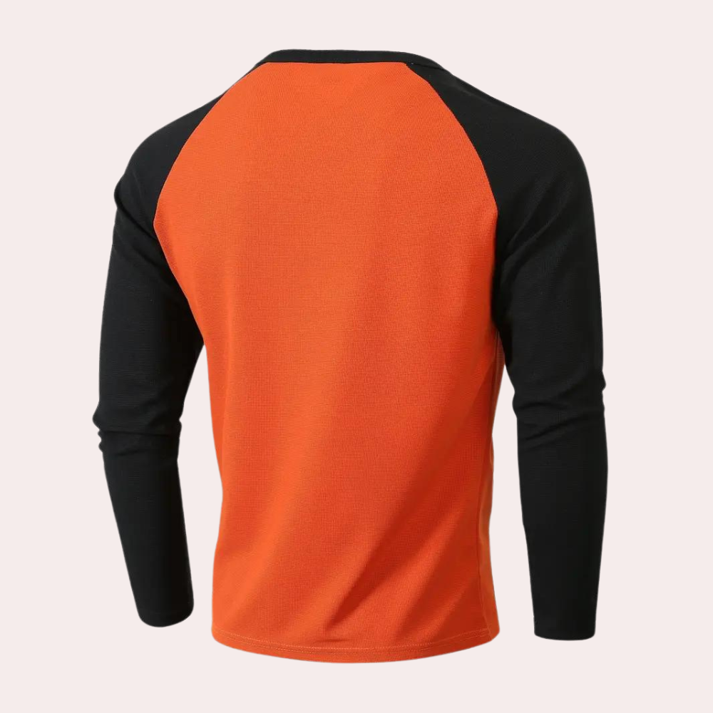 Viriato | Slim fit oranje zwart henley overhemd met lange mouwen