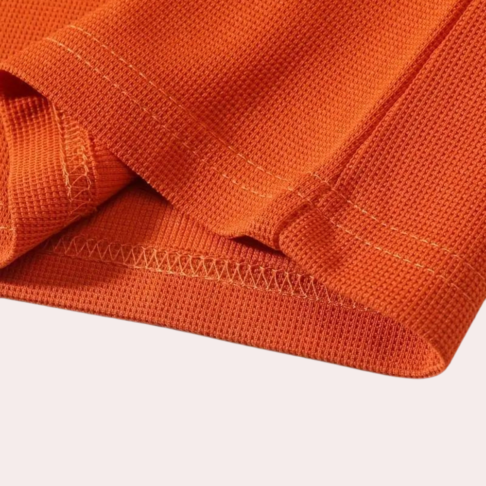 Viriato | Slim fit oranje zwart henley overhemd met lange mouwen