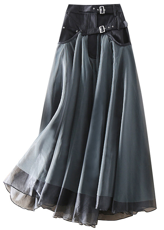 Tindra | Elegante Vintage rok met hoge taille en ruches - Mesh, Zwart & Grijs