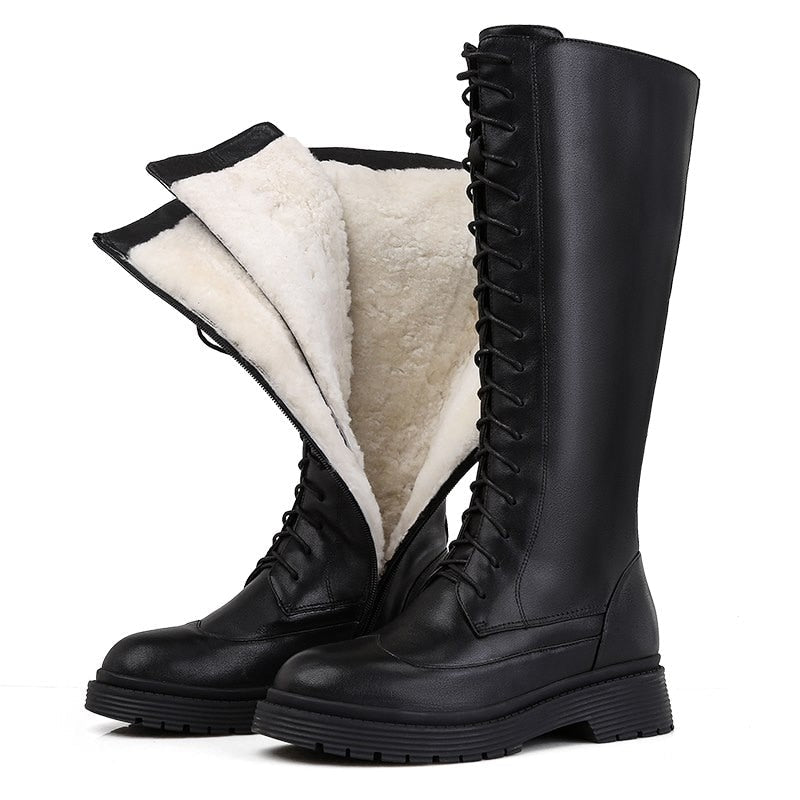 ChillBoots | Dames Laarzen met Fleecevoering, Mid-Calf, Vetersluiting en Rits voor de Winter