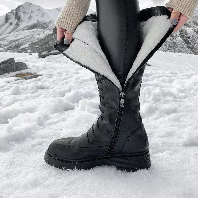 ChillBoots | Dames Laarzen met Fleecevoering, Mid-Calf, Vetersluiting en Rits voor de Winter