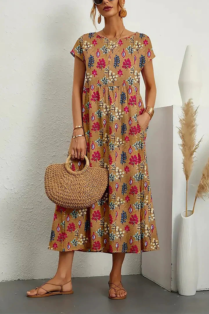 Roxelana | Floral Printed Casual Dress - Round Neck Sleeveless Dress for Women