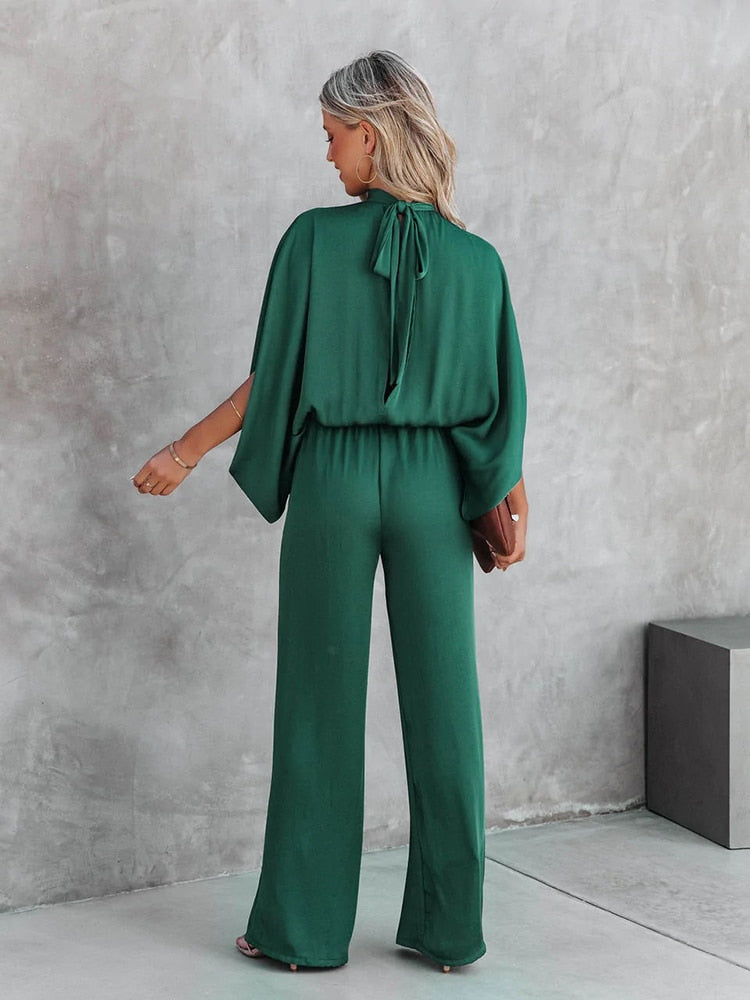 Gracelyn | Elegante groene jumpsuit met hoge kraag