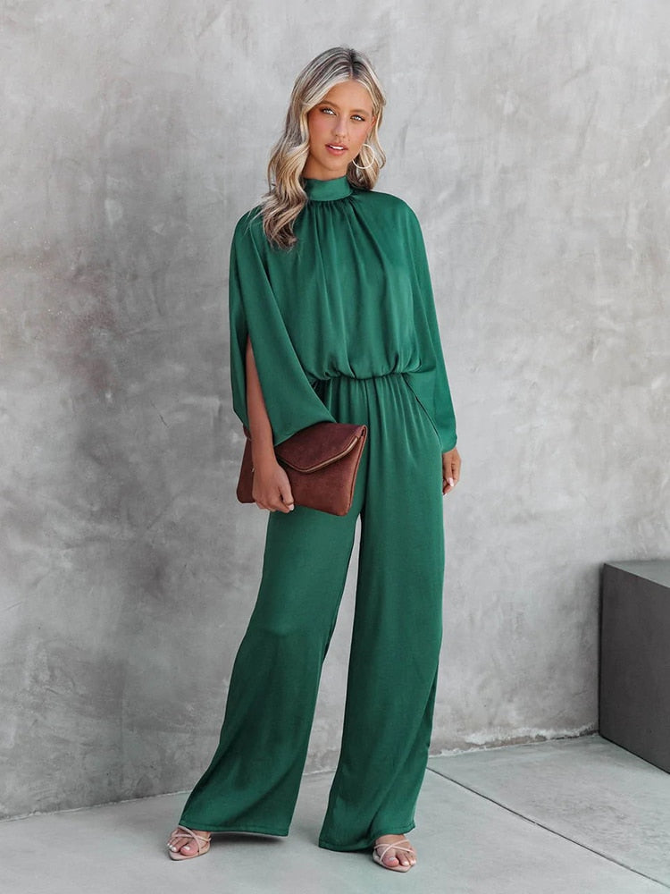 Gracelyn | Elegante groene jumpsuit met hoge kraag