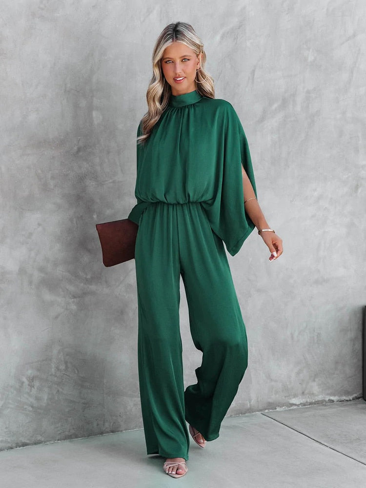 Gracelyn | Elegante groene jumpsuit met hoge kraag