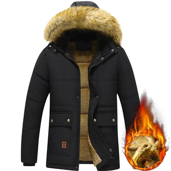 Calix | Heren Gevoerde Pufferjas met Fleece en Faux Fur Capuchon – Warme Winterjas met Zakjes