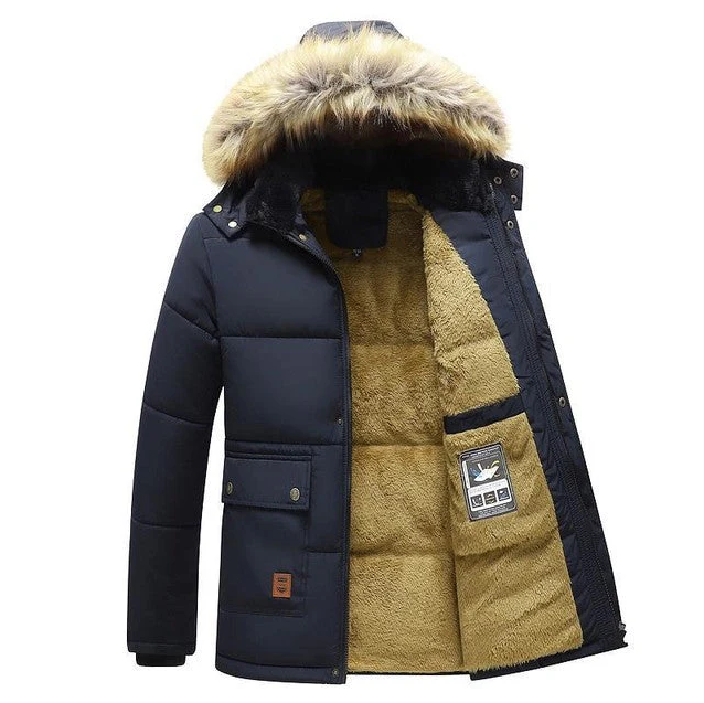 Calix | Heren Gevoerde Pufferjas met Fleece en Faux Fur Capuchon – Warme Winterjas met Zakjes