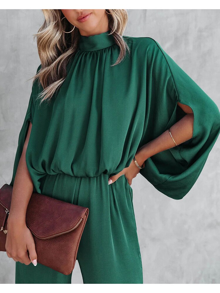 Gracelyn | Elegante groene jumpsuit met hoge kraag