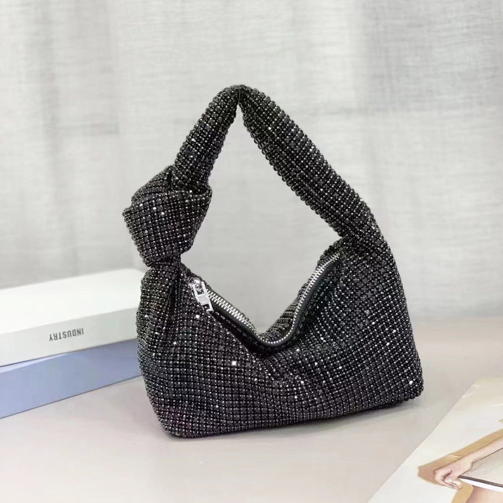 GlimmerBag | Luxe handtas met strass-inscripties en knoopjes voor vrouwen - elegante avond- en feesttas