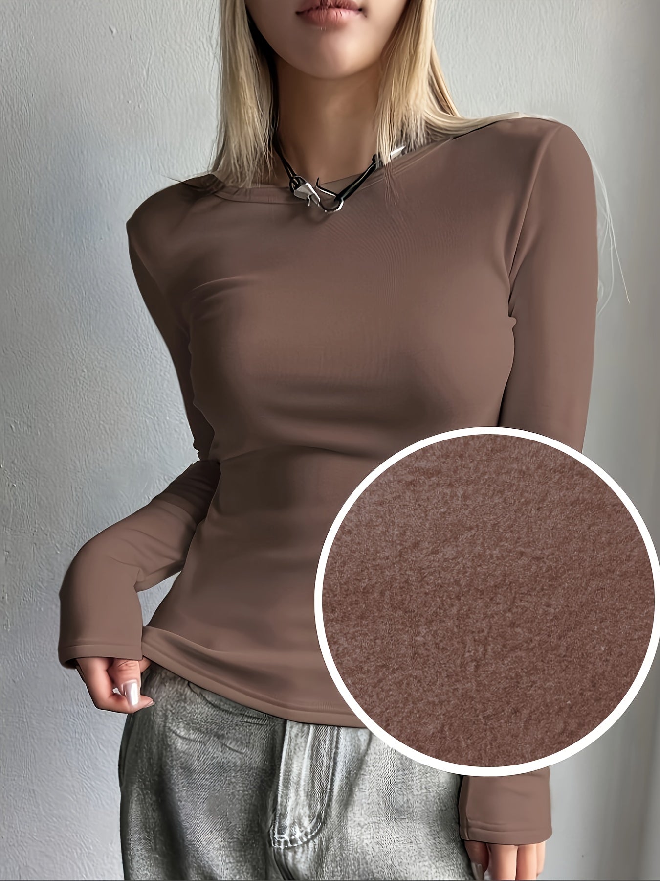 Valeria | Thermische gebreide slim fit-top voor dames, met fleece gevoerde warme basislaag, winter-top met lange mouwen