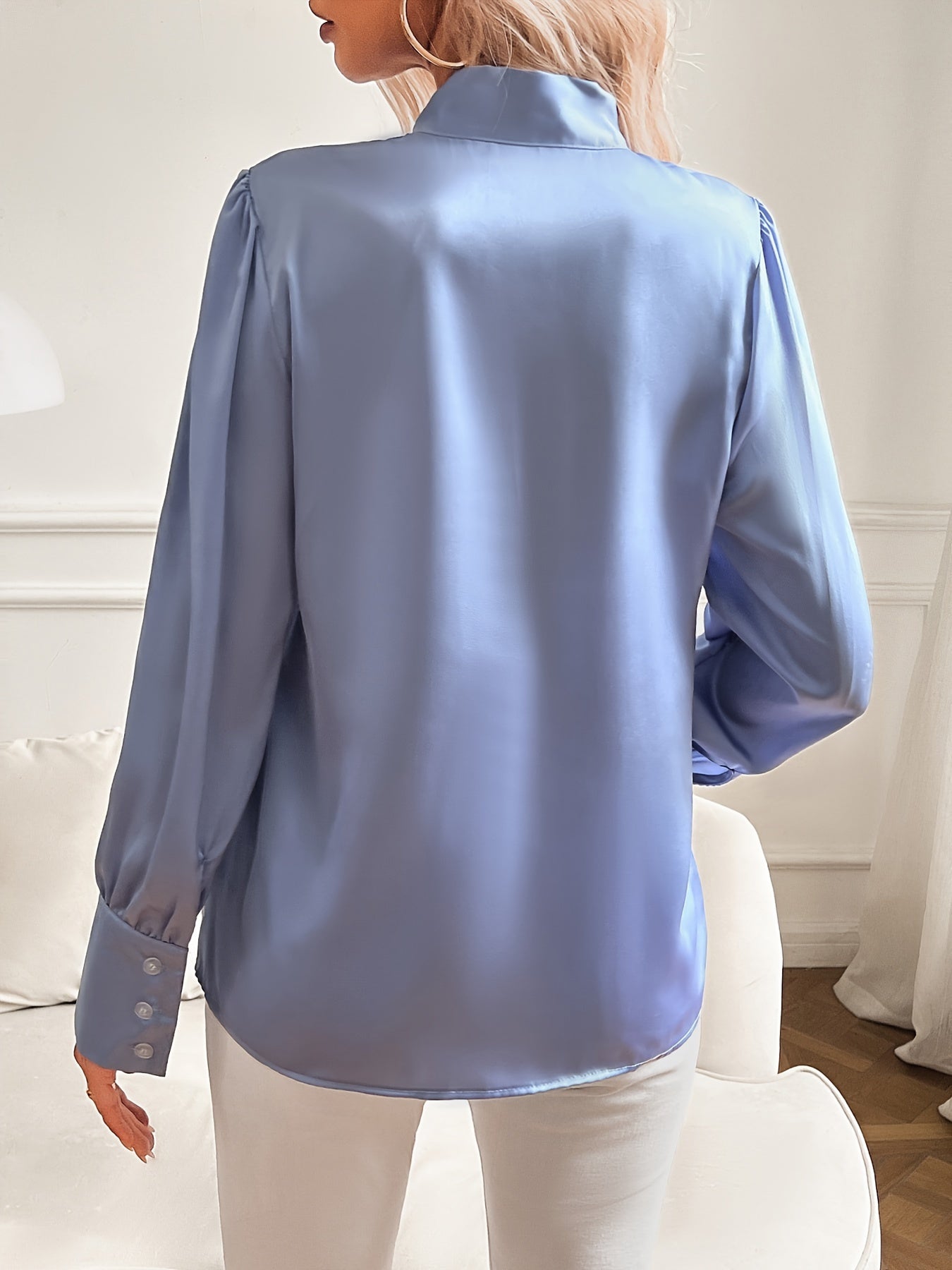 Viveka | Damesblouse met Satijnen Strikhals en Lantaarnmouwen - Elegante Lange Mouw Top voor Casual of Formele Dragen