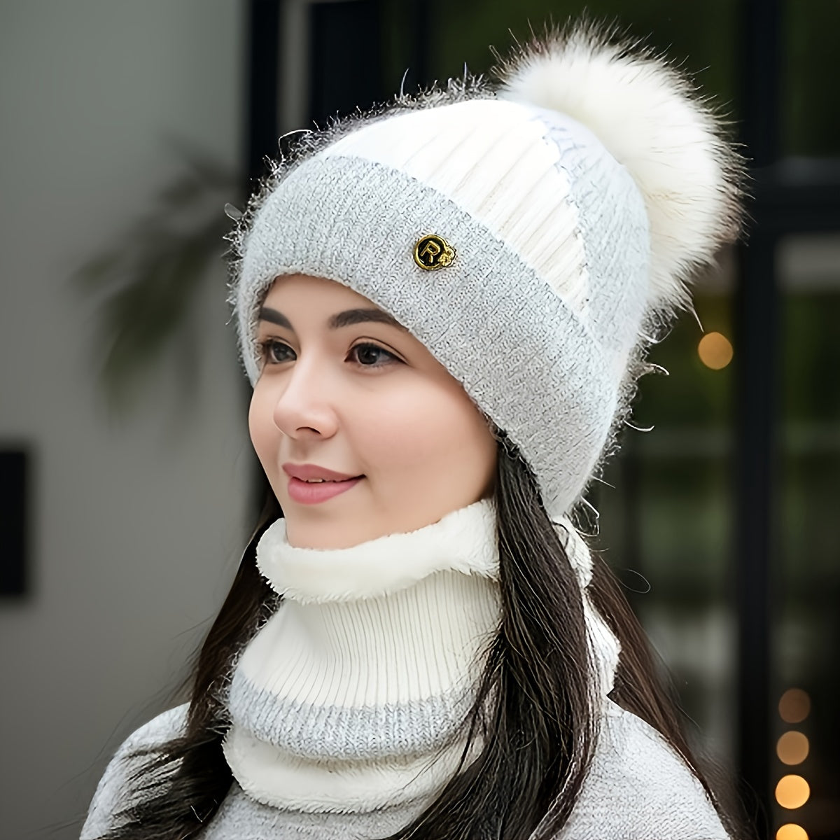 SoftWrap | Vrouwen Winter Knit Muts en Sjaal Set - Pom-Pom Beanie met fleece gevoerde nekwarmer