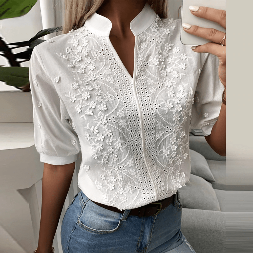 Elodie - Holle V-hals Kanten Blouse