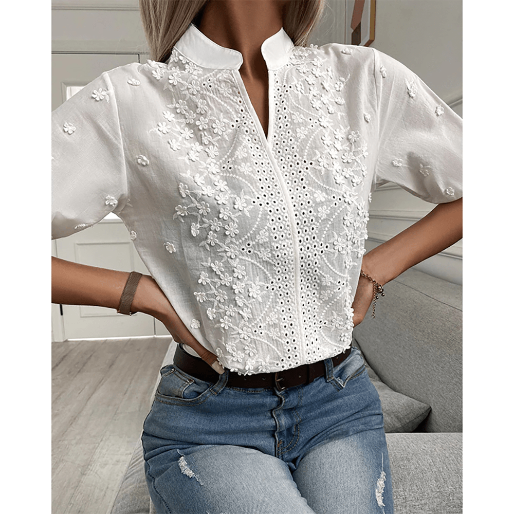 Elodie - Holle V-hals Kanten Blouse