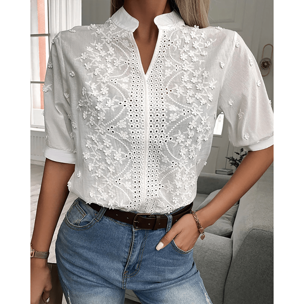 Elodie - Holle V-hals Kanten Blouse