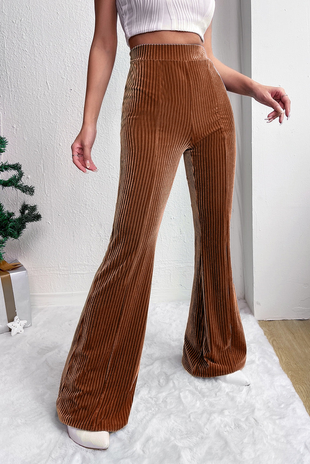 Shireen | Stijlvolle Hoge Taille Flare Corduroy Broek